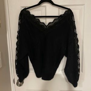 Black Lace Fuzzy Sweater